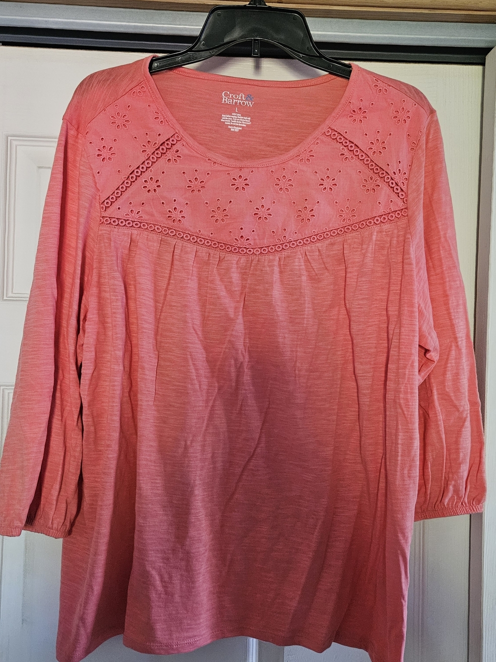 croft & barrow Coral Eyelet Yoke 3/4 Sleeve Tunic